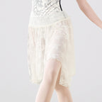 Lace Ruffle Mesh Panel Midi Ballet Skirt