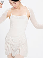 Nylon Ruched Mesh Panel Cami Leotard