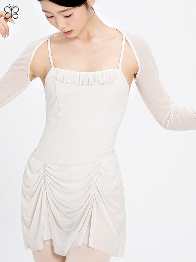 Nylon Ruched Mesh Panel Cami Leotard