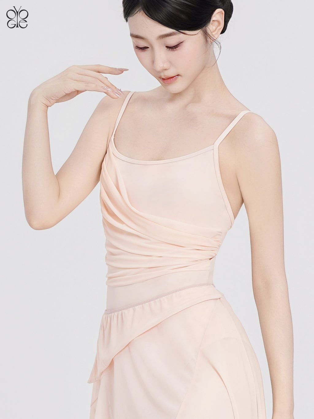 Nylon Asym Ruched Mesh Panel Cami Leotard