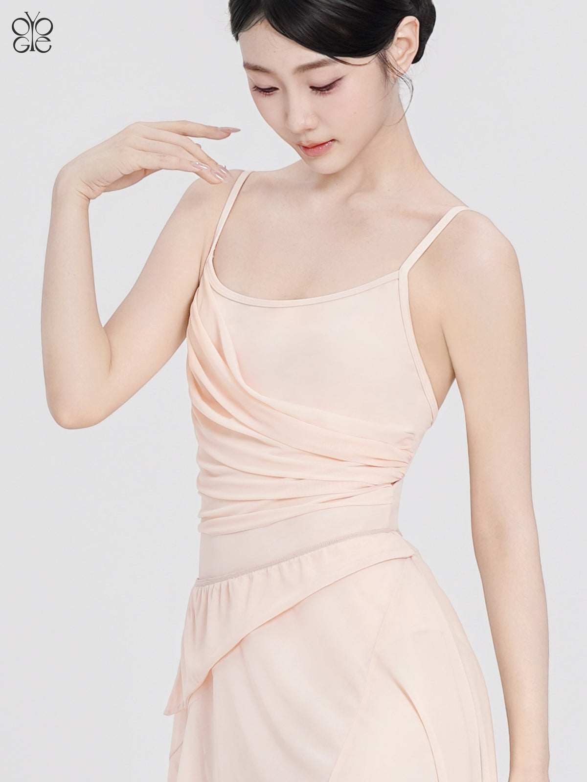 Nylon Asym Ruched Mesh Panel Cami Leotard