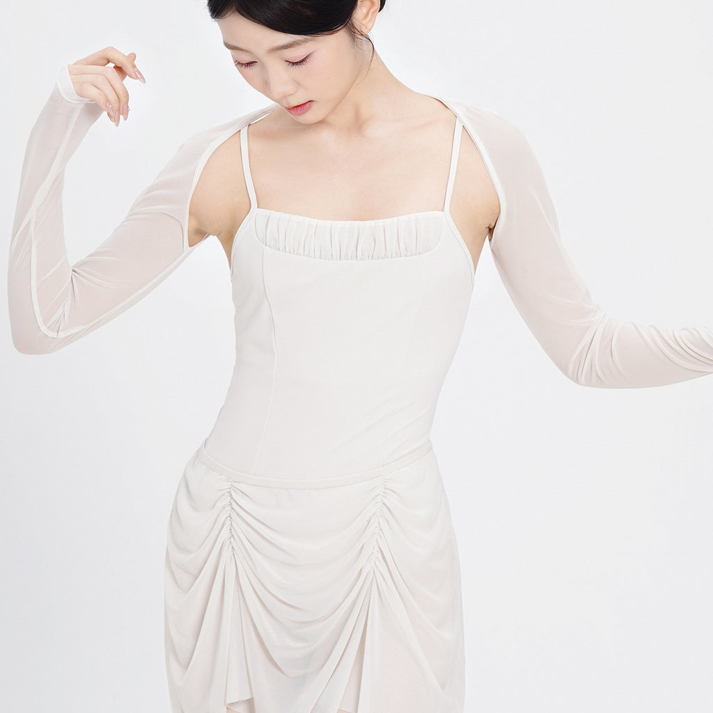 Nylon Ruched Mesh Panel Cami Leotard
