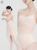 Nylon Asym Ruched Mesh Panel Cami Leotard