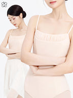 Nylon Ruched Mesh Panel Cami Leotard