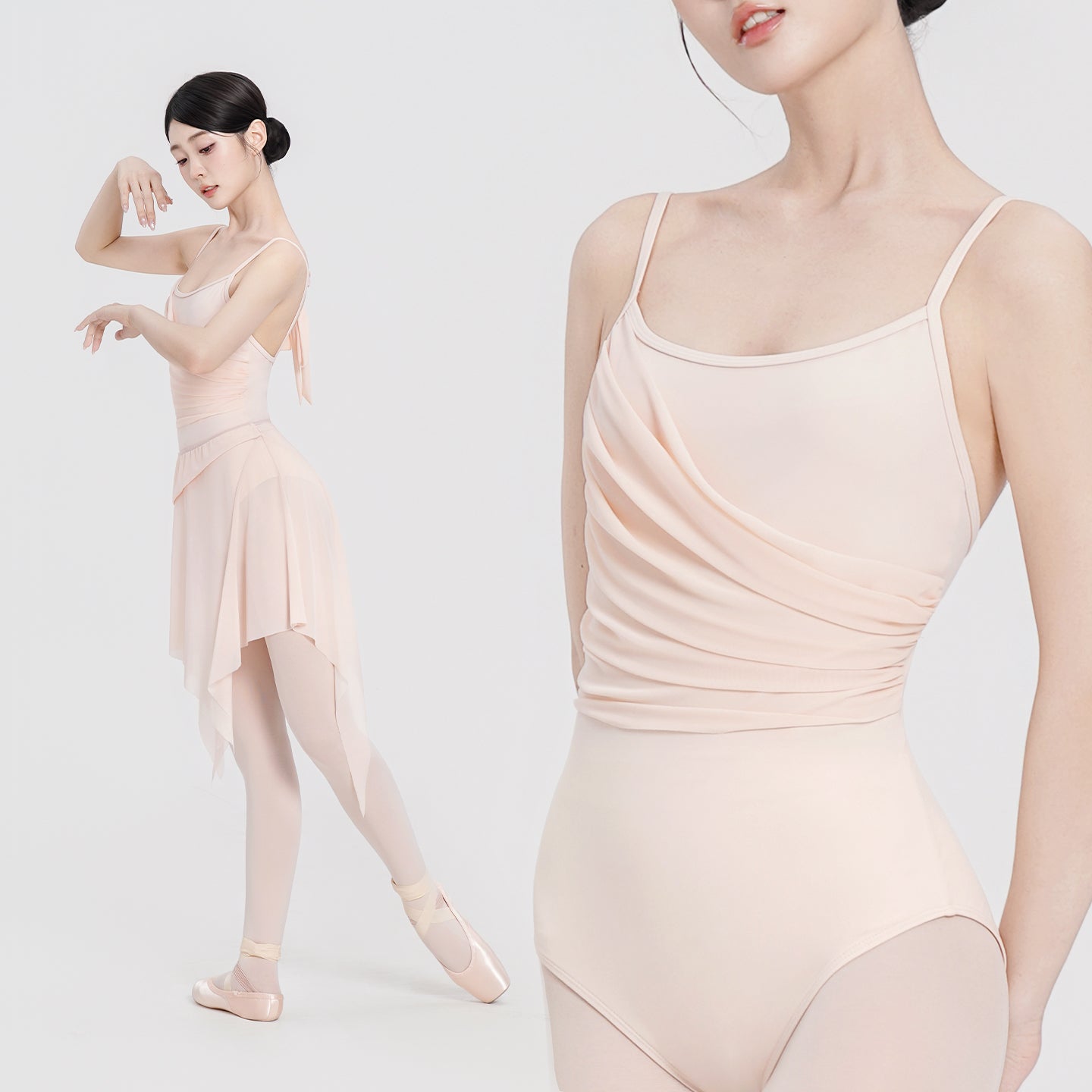 Nylon Asym Ruched Mesh Panel Cami Leotard