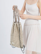 Lace Trim Mesh Panel Crossbody Dance Satchel