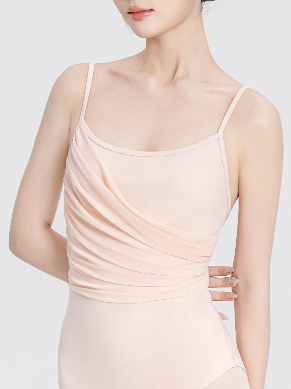 Nylon Asym Ruched Mesh Panel Cami Leotard