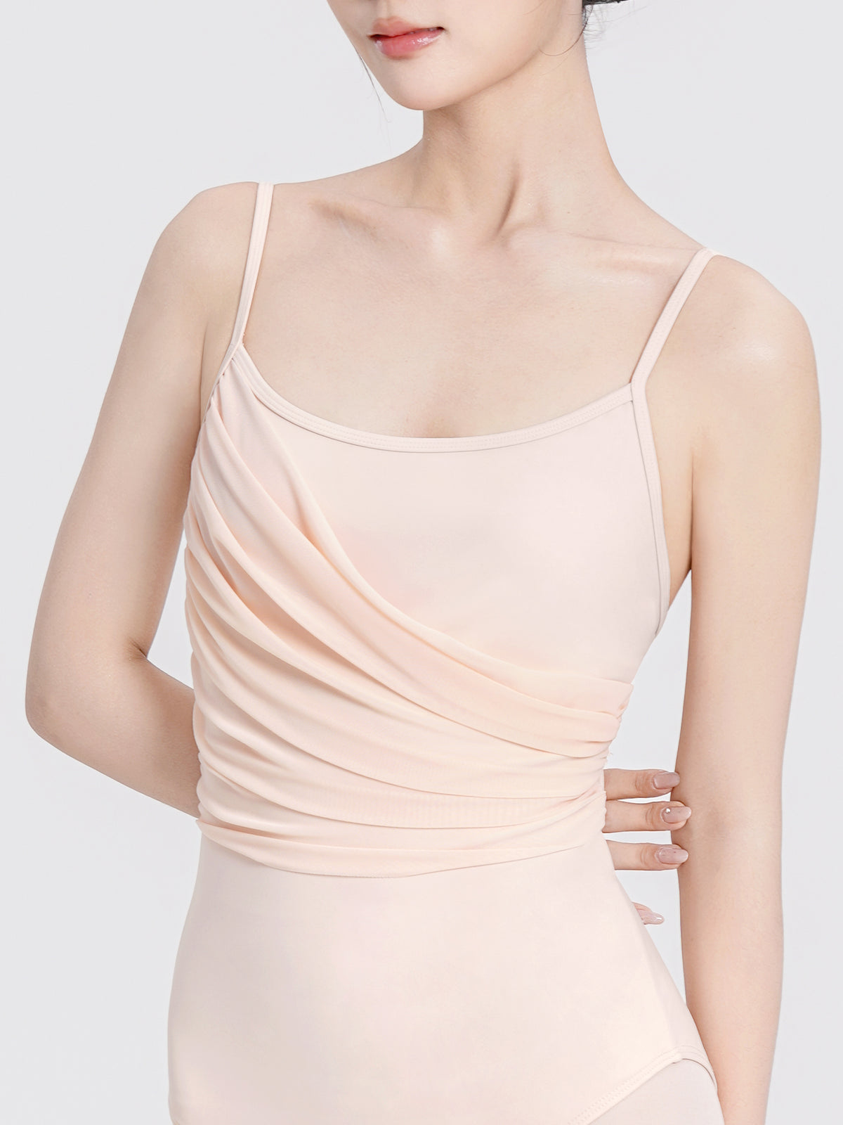 Nylon Asym Ruched Mesh Panel Cami Leotard
