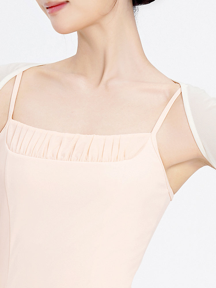 Nylon Ruched Mesh Panel Cami Leotard