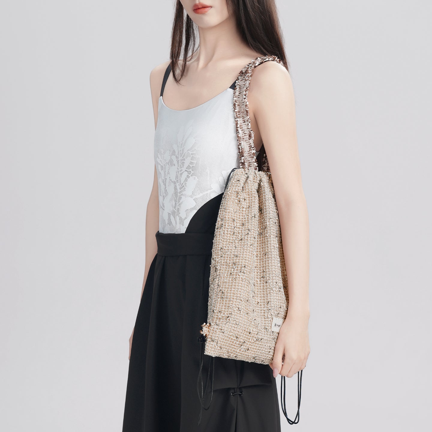 Lace Trim Mesh Panel Crossbody Dance Satchel