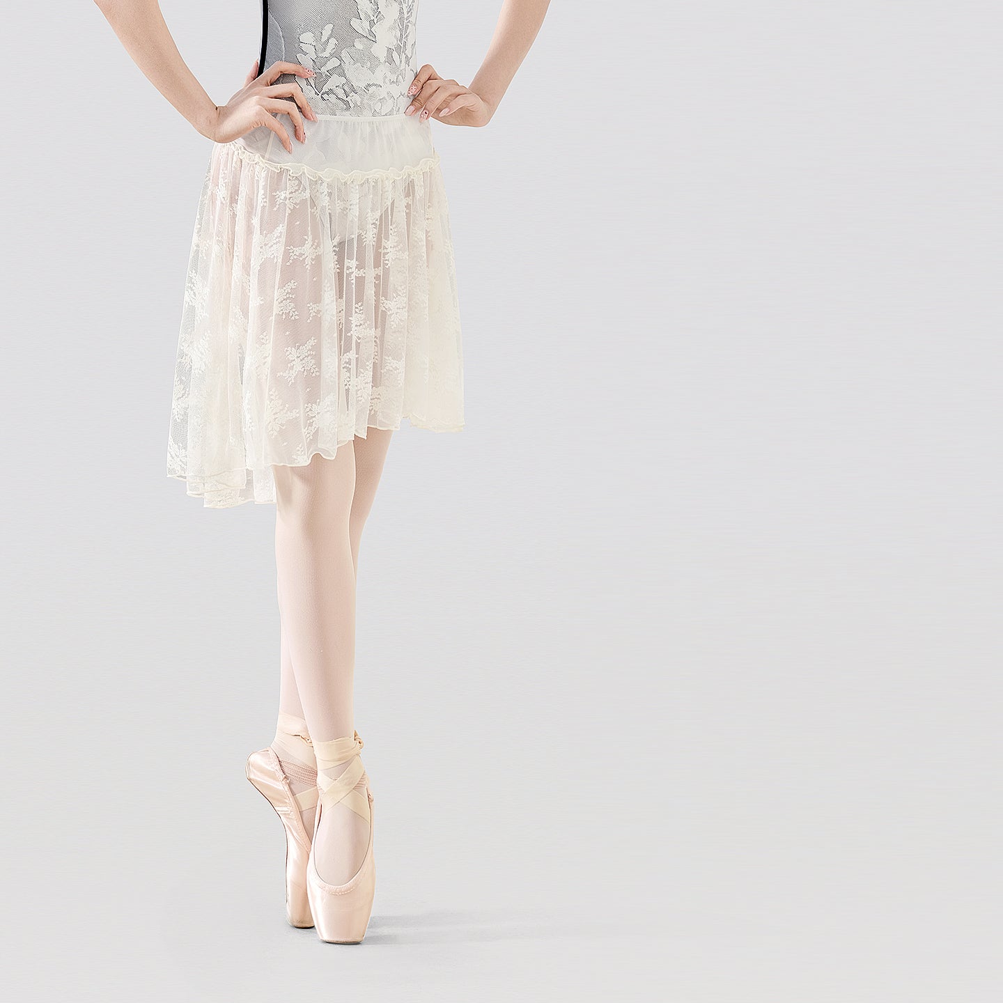 Lace Ruffle Mesh Panel Midi Ballet Skirt