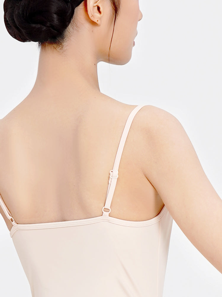 Nylon Ruched Mesh Panel Cami Leotard