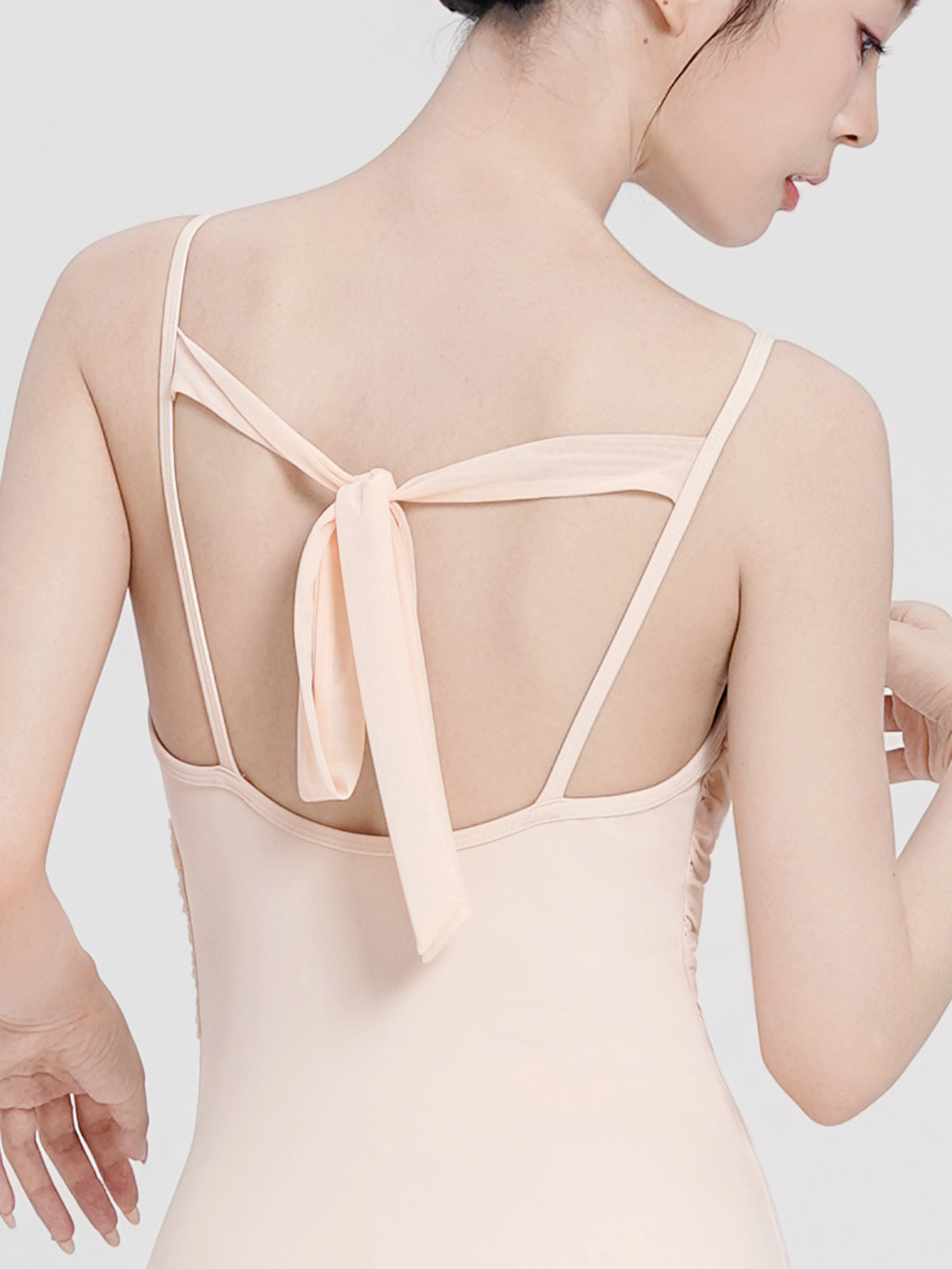 Nylon Asym Ruched Mesh Panel Cami Leotard