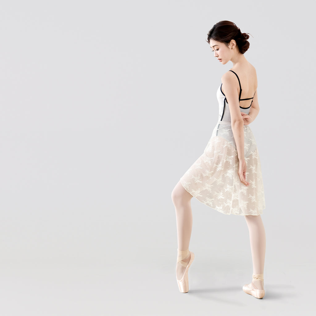 Lace Trim Cross Tie Midi Ballet Skirt