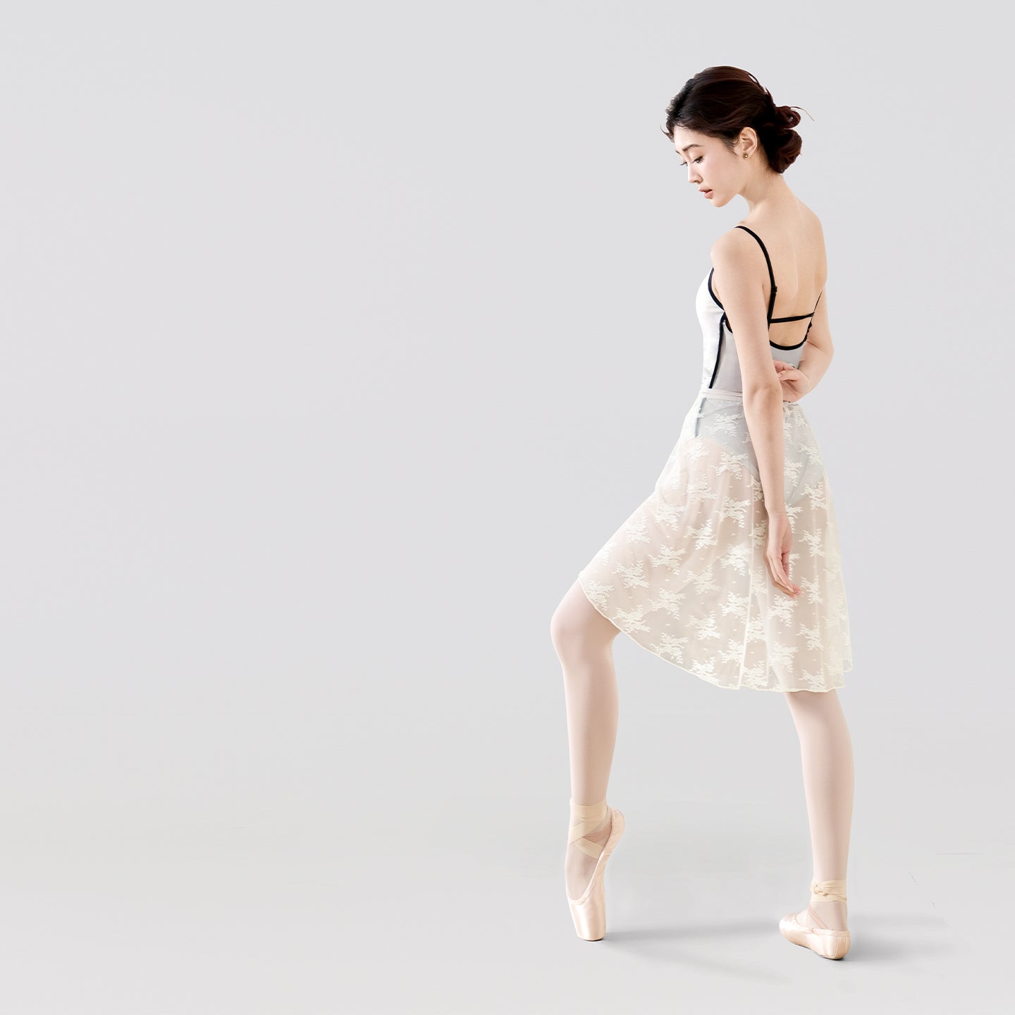 Lace Trim Cross Tie Midi Ballet Skirt