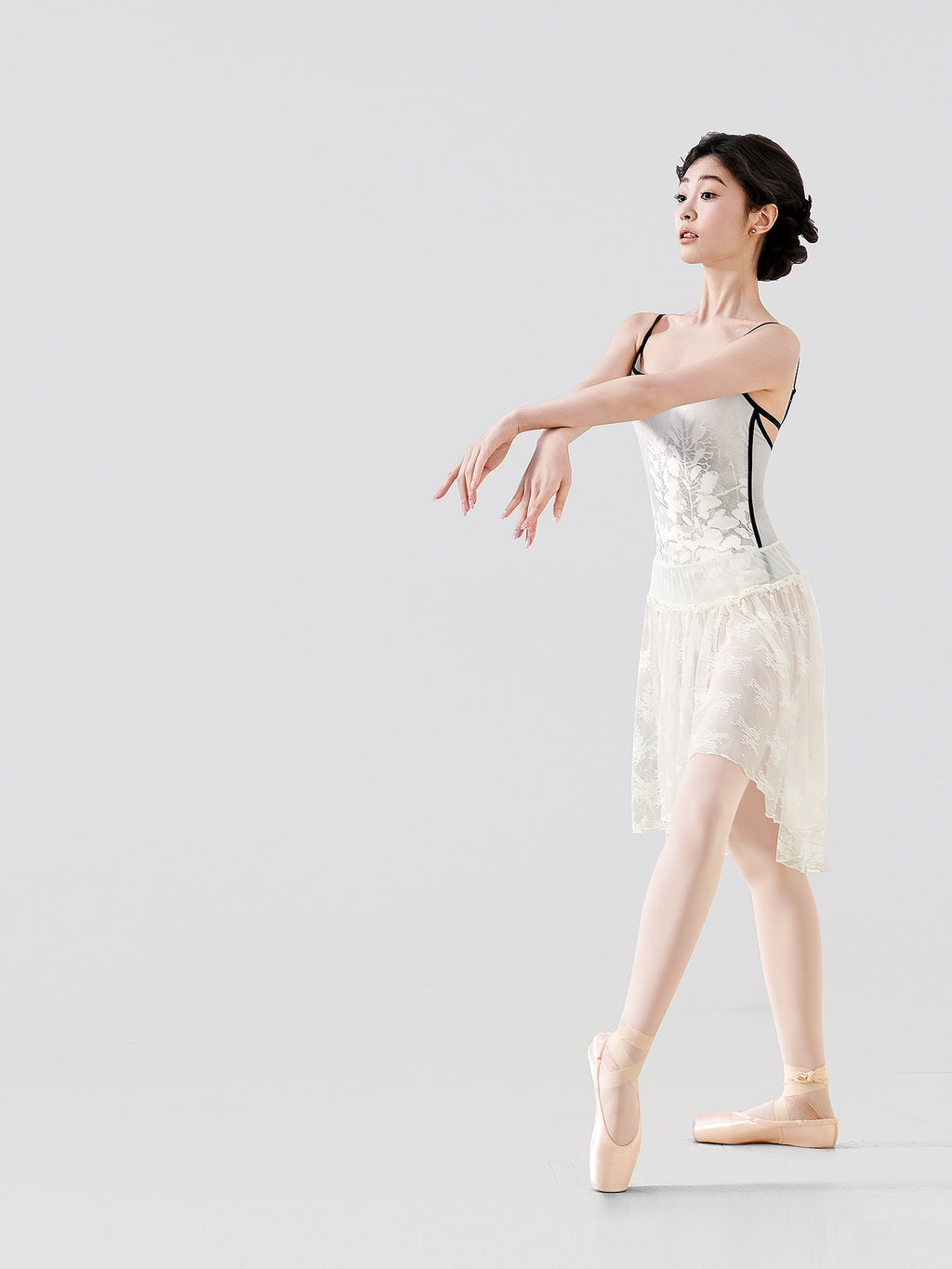 Lace Ruffle Mesh Panel Midi Ballet Skirt