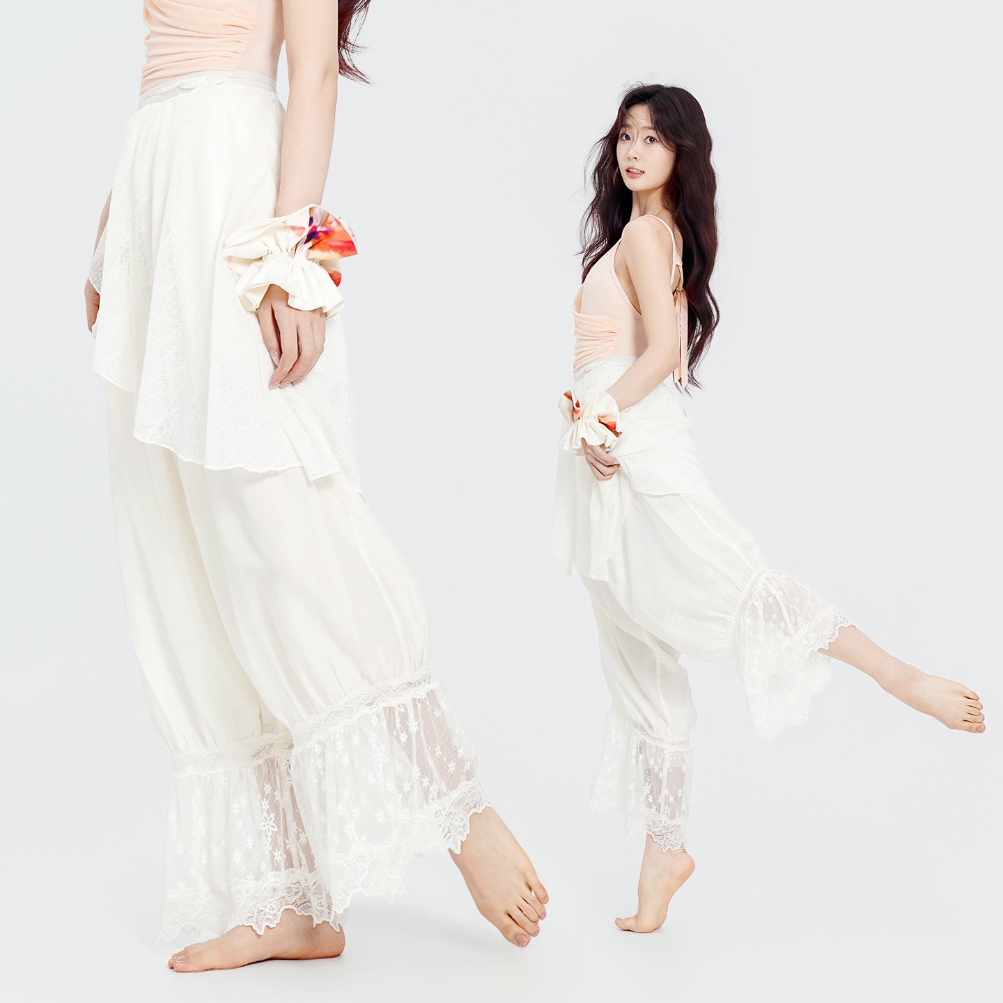 Lace Trim Hem Dance Trousers