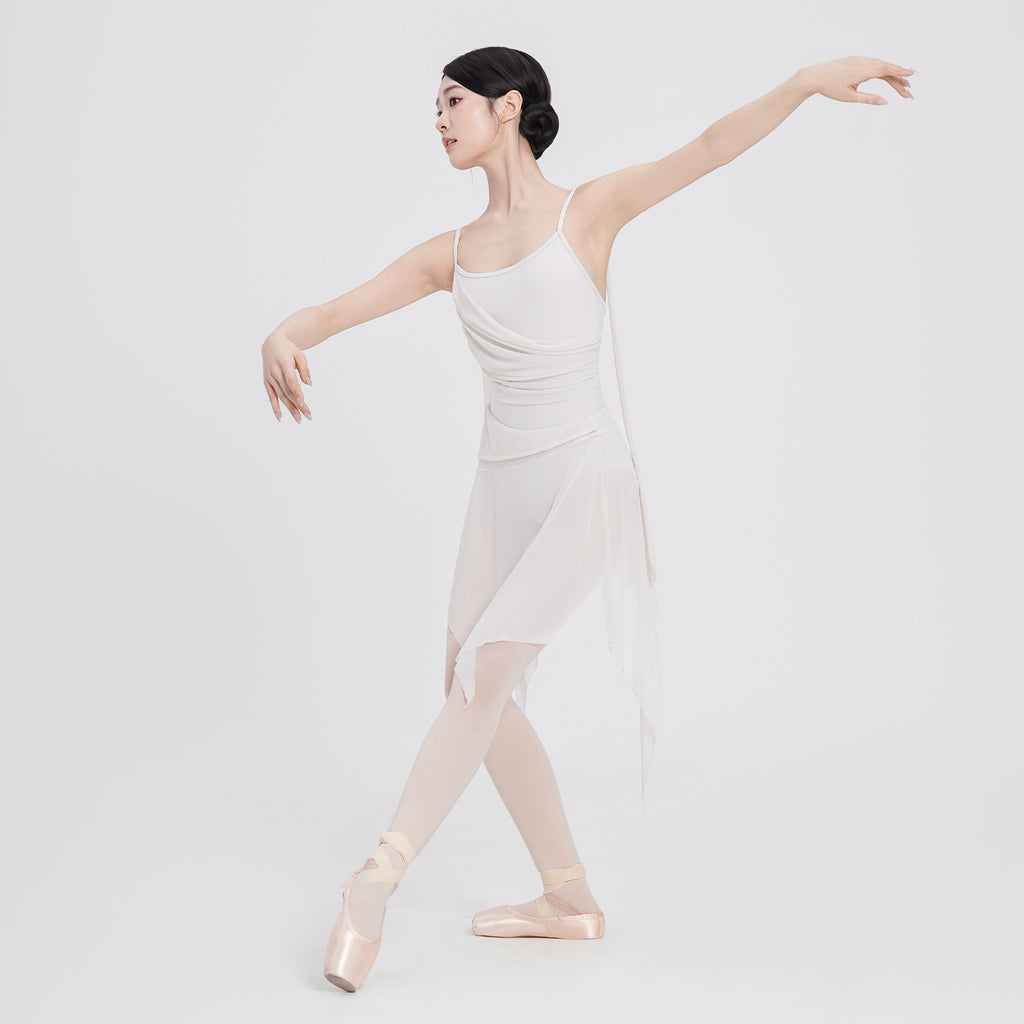 Nylon Asym Ruched Mesh Panel Cami Leotard