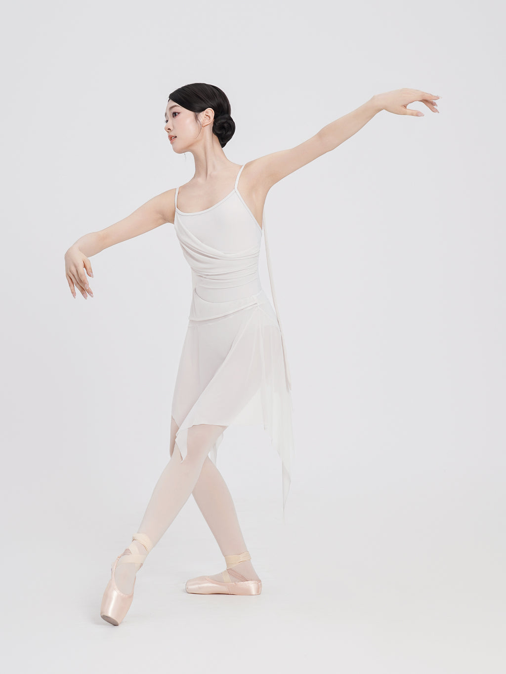 Nylon Asym Ruched Mesh Panel Cami Leotard