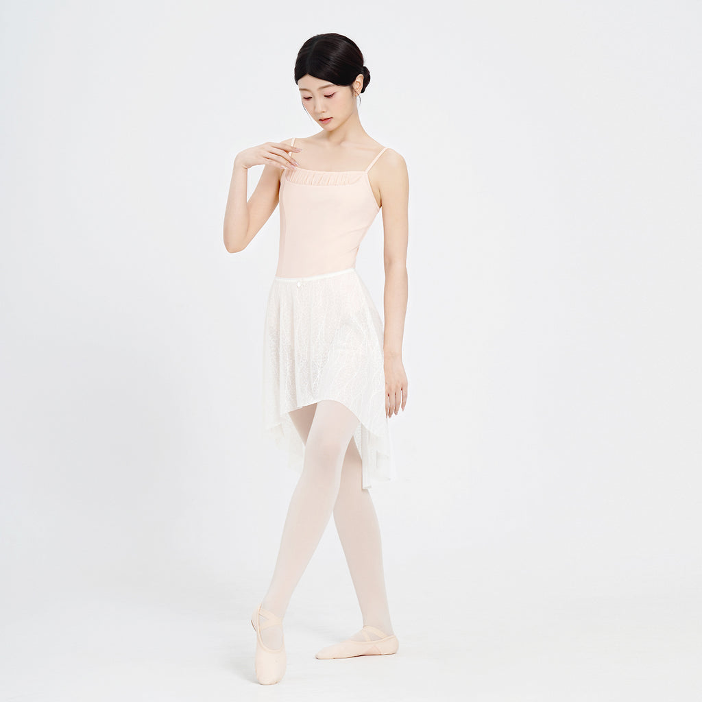 Nylon Ruched Mesh Panel Cami Leotard