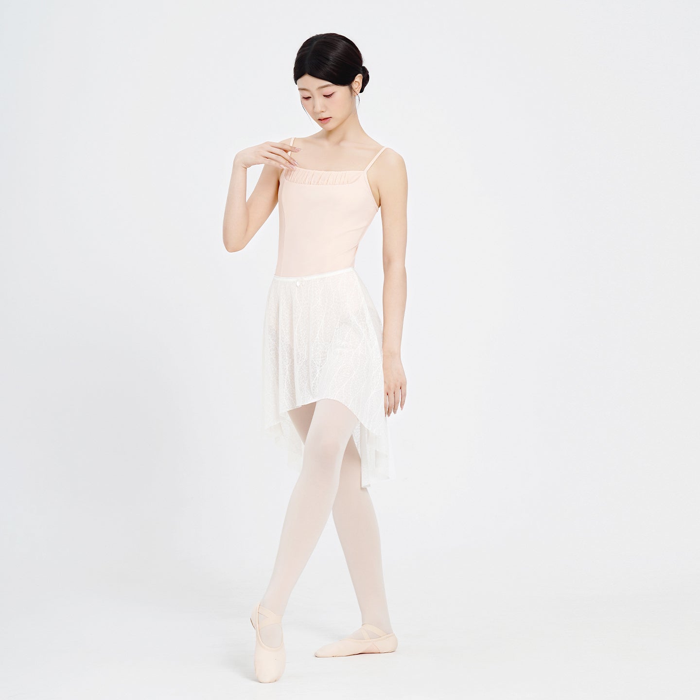 Nylon Ruched Mesh Panel Cami Leotard