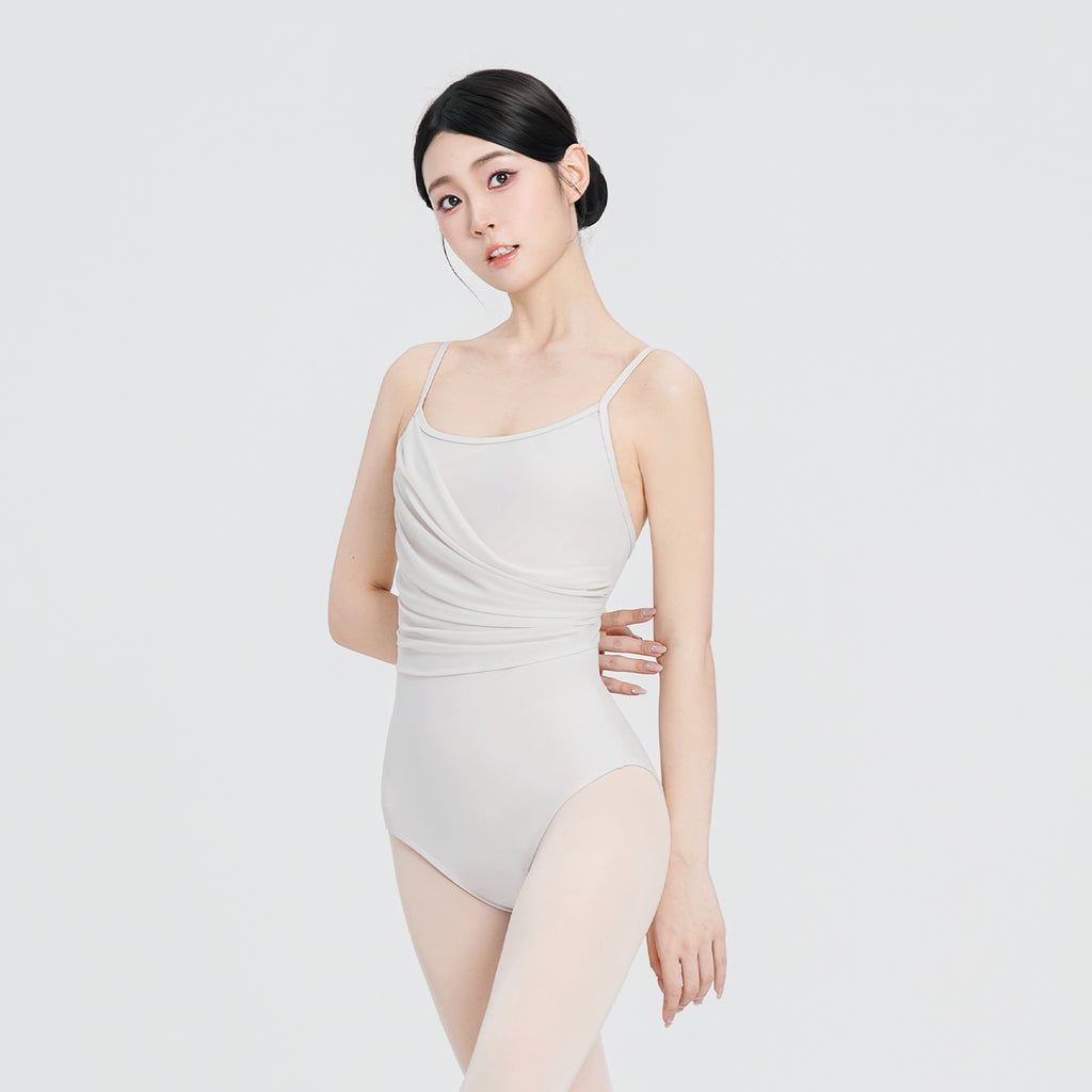 Nylon Asym Ruched Mesh Panel Cami Leotard