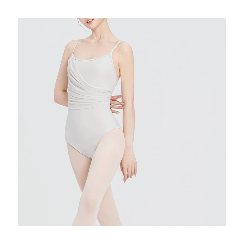 Nylon Asym Ruched Mesh Panel Cami Leotard